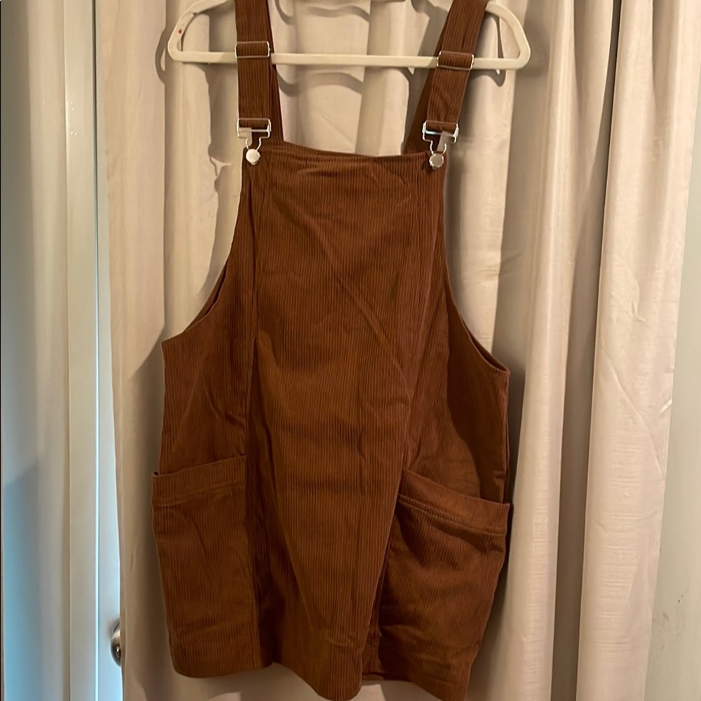 Brown Corduroy Pinafore Dress SHEIN Curve